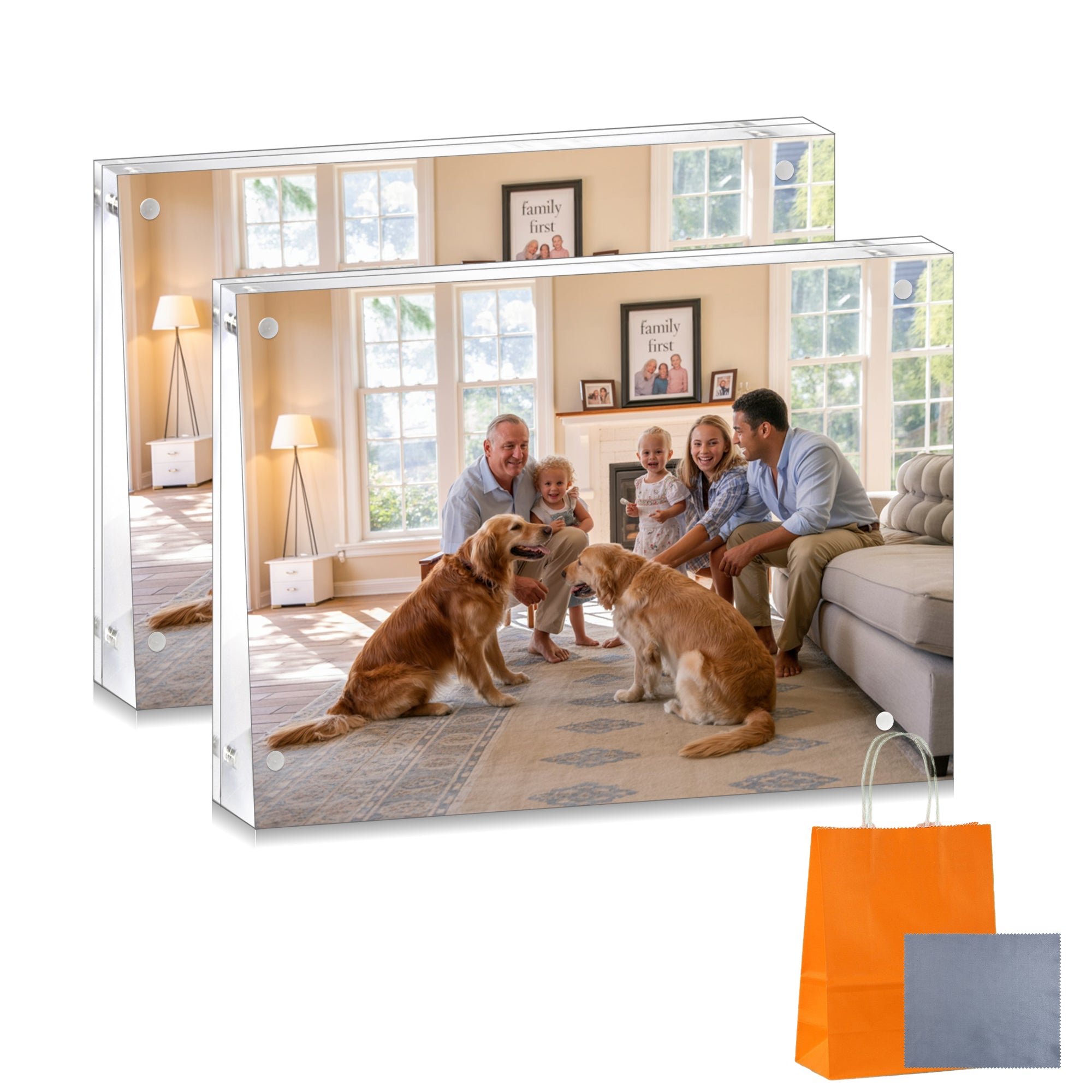 Papa Long 5x7 Magnetic Acrylic Picture Frame - Crystal Clear, Dual Sided Desk Display