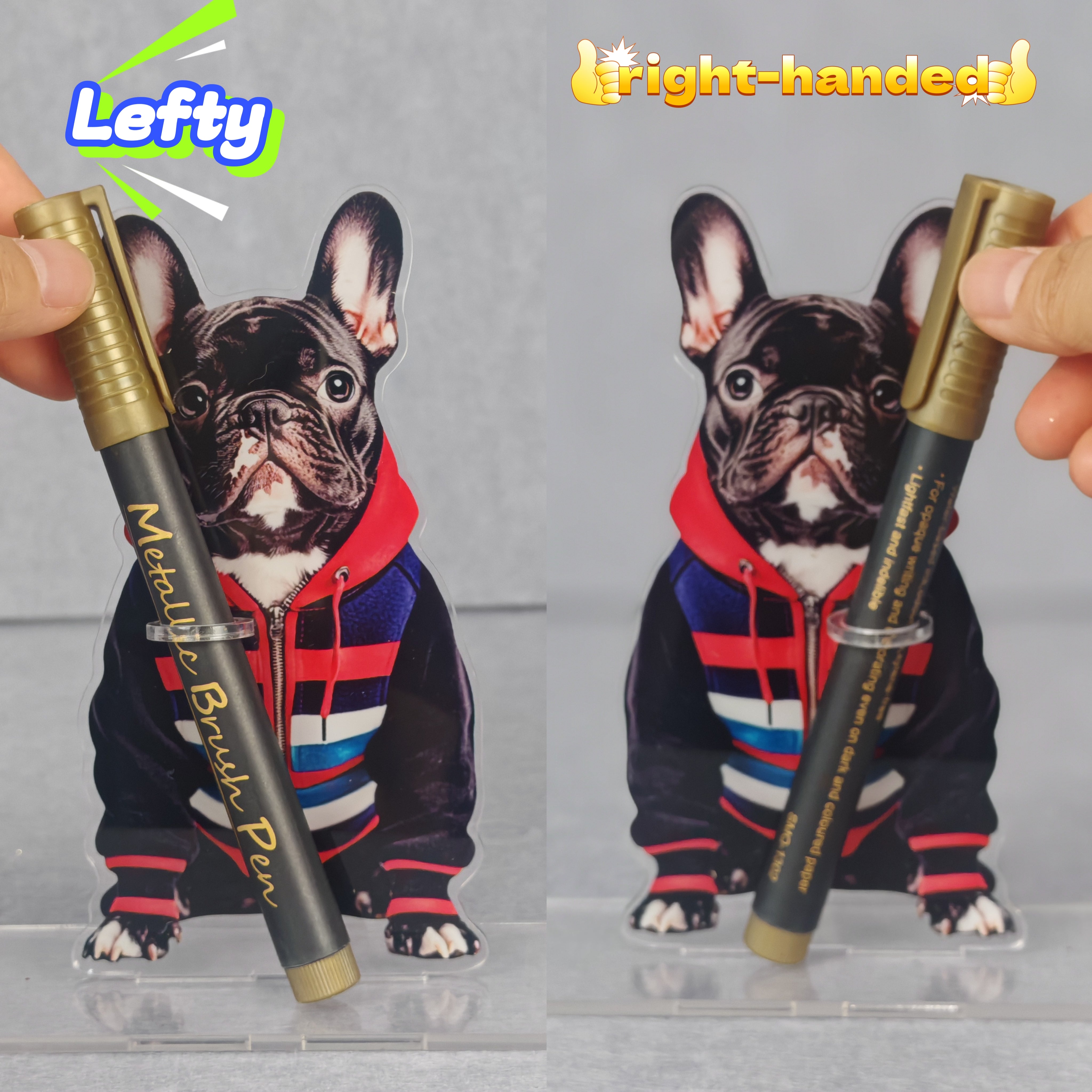 Ambidextrous left handed and right handed setup for the French Bulldog desk organizer