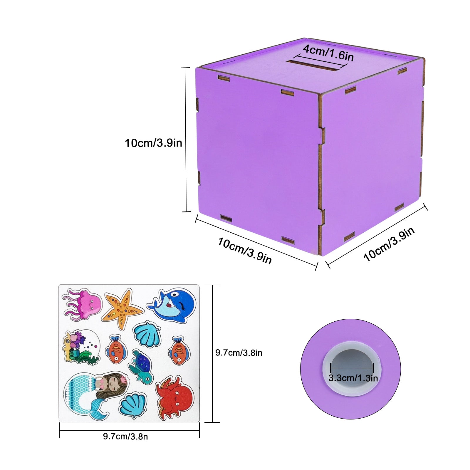 Wulijuan-Wooden Purple Piggy Bank Treasure Chest Money Coin Bank for Girls with Little Mermaid Wood Stickers