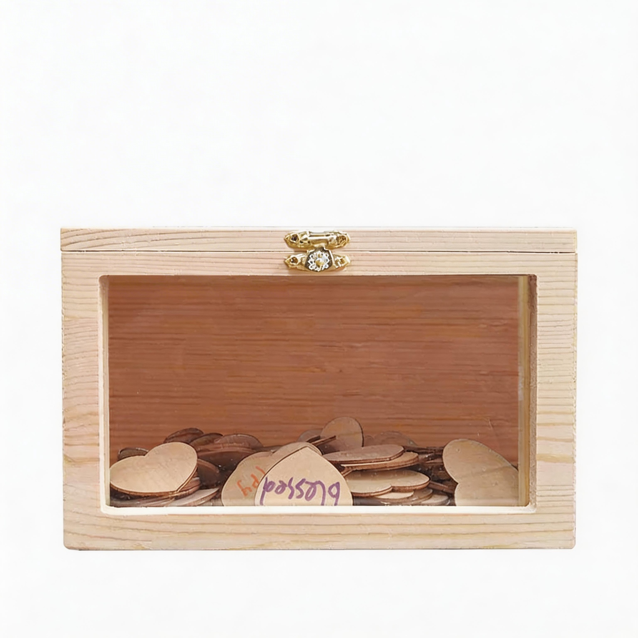 Wulijuan-Wooden Box, Rustic Wedding Card Box with Lock & Clear Window, Keepsake Memory Box for Wedding Reception, Bridal Shower, Birthday, Graduation