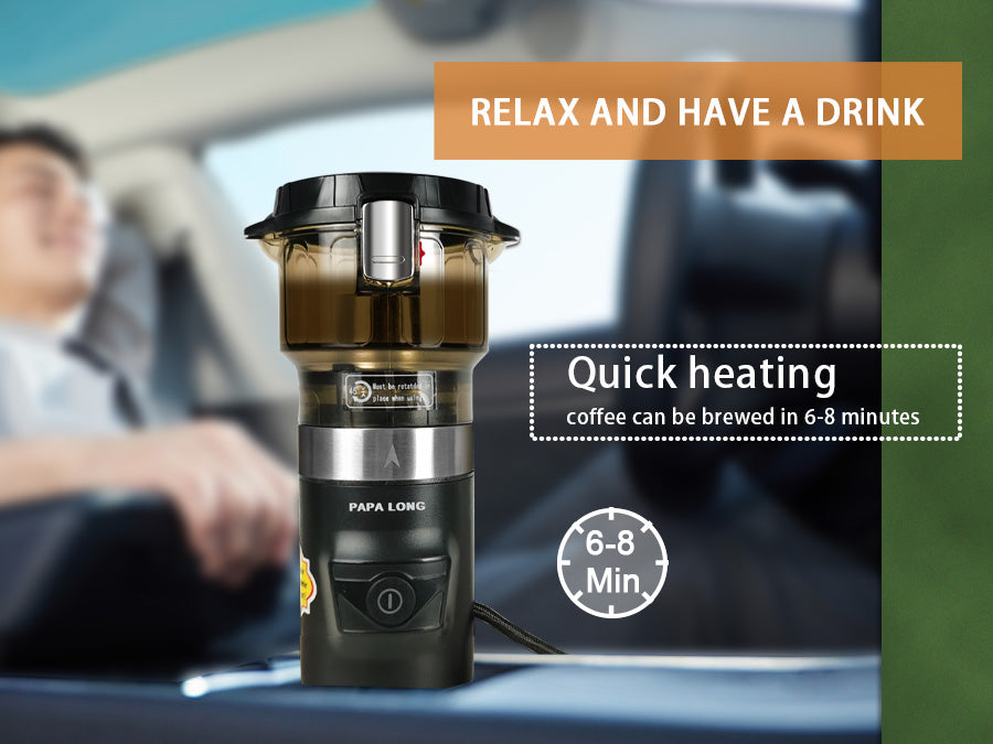 Portable Car Coffee Maker for 12V - K Cup Compatible Auto Brewer & Travel Mug | PAPA LONG