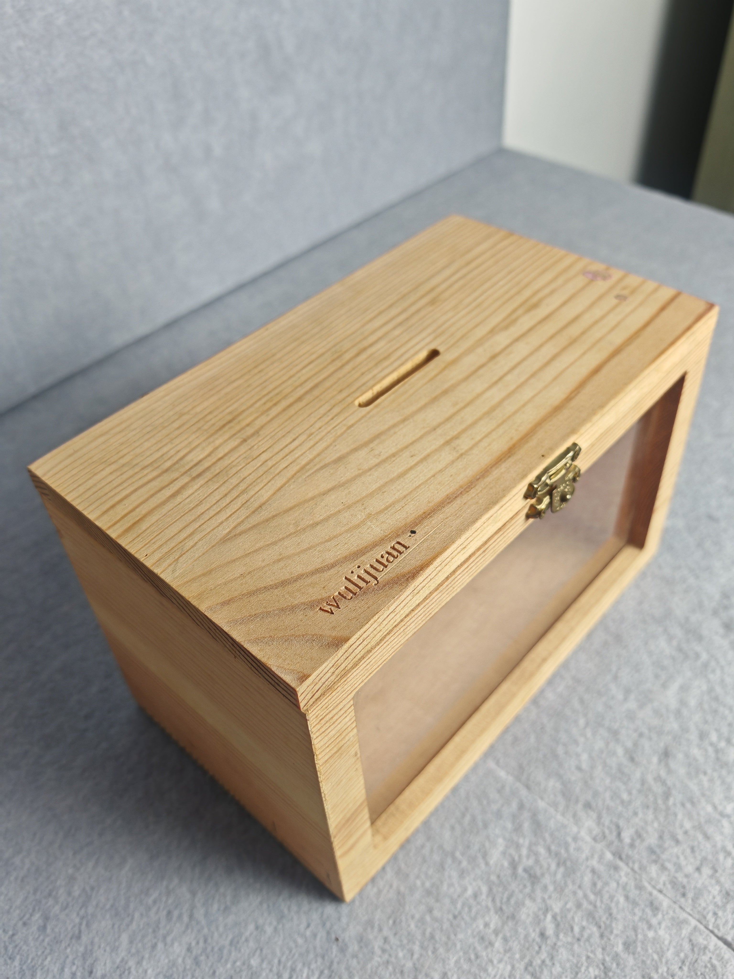 Wulijuan-Wooden Box, Rustic Wedding Card Box with Lock & Clear Window, Keepsake Memory Box for Wedding Reception, Bridal Shower, Birthday, Graduation