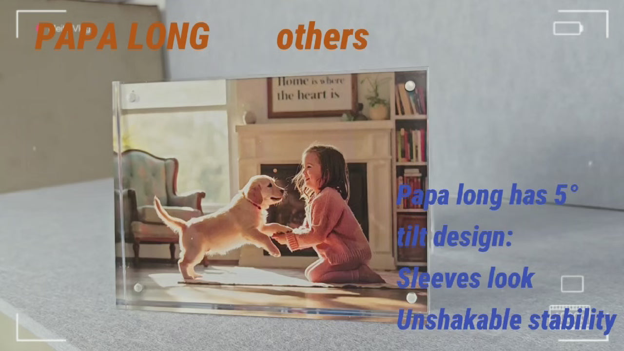 Close-up of the strong cylindrical magnets on the acrylic picture frame for easy assembly